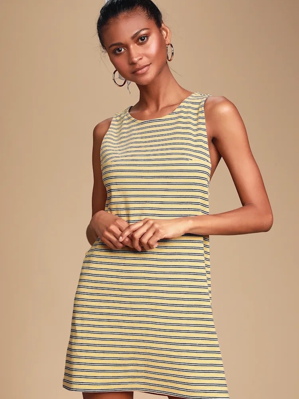 RVCA Yellow Striped Sleeveless Mini Dress